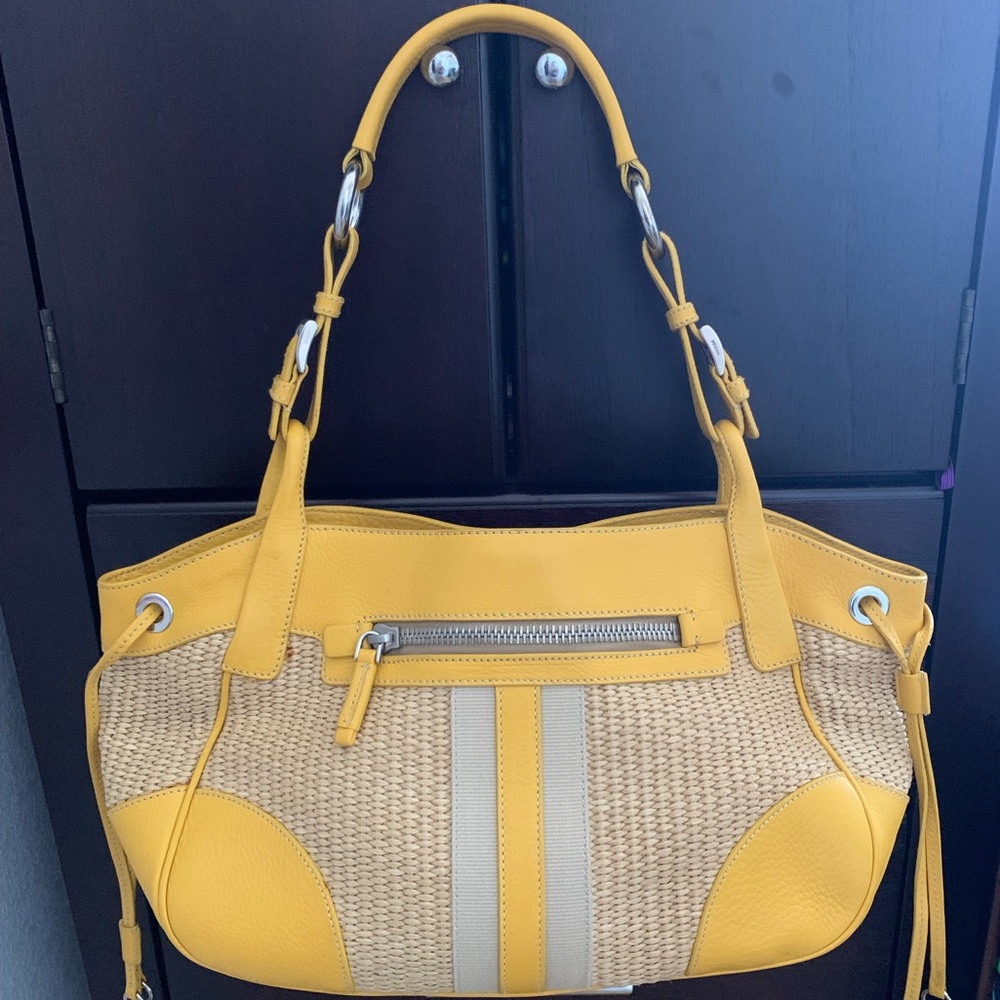 Prada Leather & Straw Bag (Paglia & Vitello Daino), Naturale & Yellow-Consigned